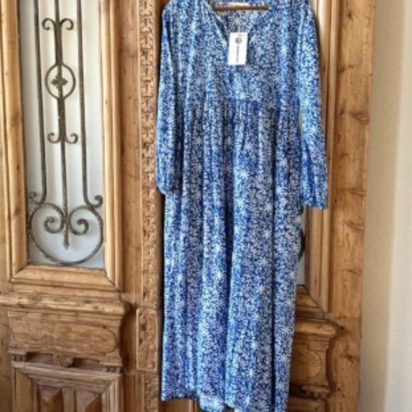 NWT Jayshree Dalal Blue Floral Kaftan Dress - Picture 2 of 6